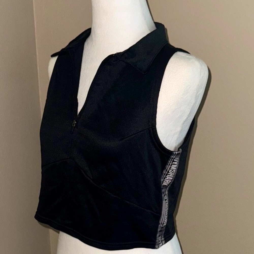 Gymshark Black Sleeveless Crop Blouse Notched Collar
